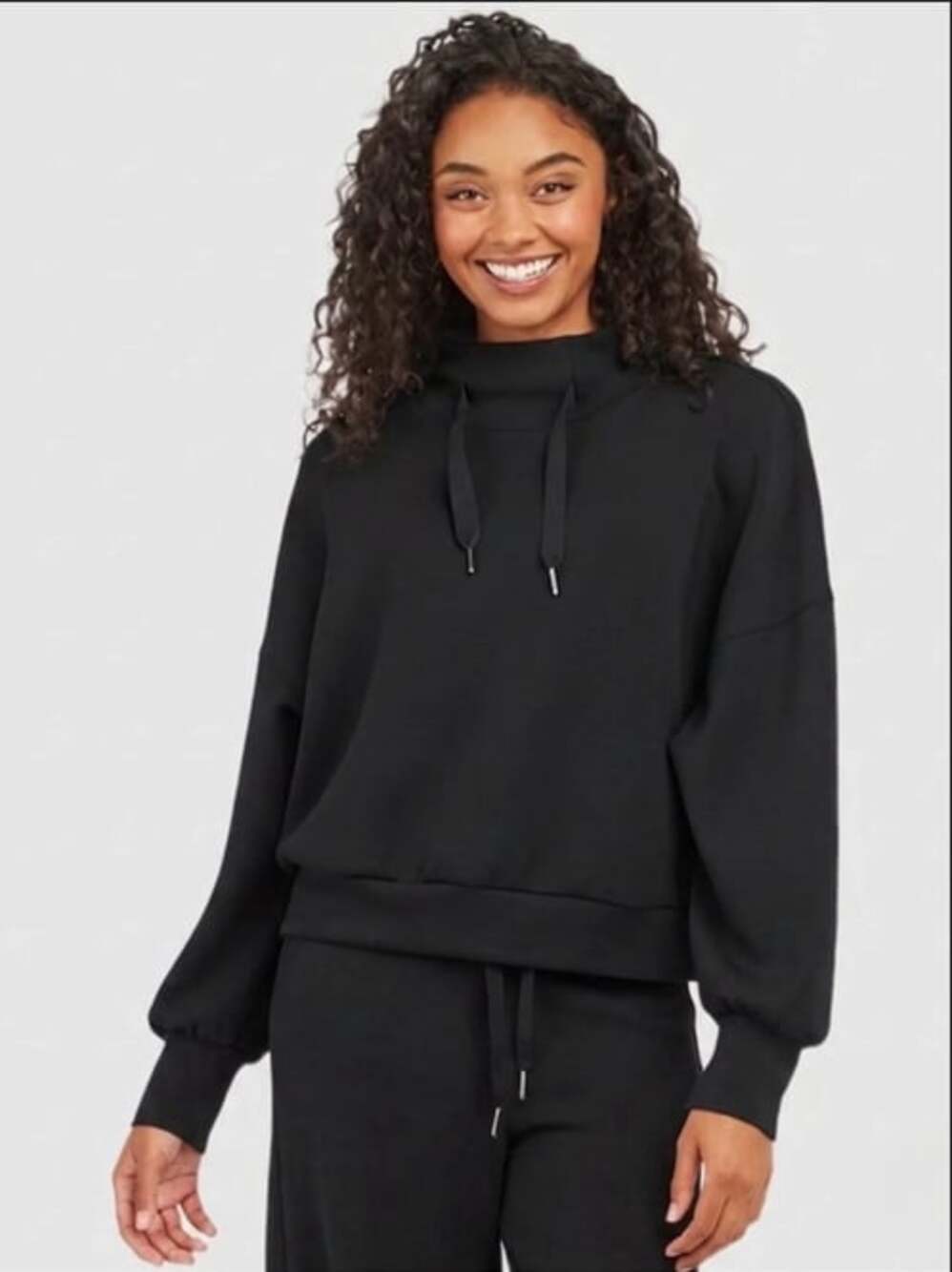Spanx AirLuxe at the hip pullover black small athleisure lounge cozy minimalist